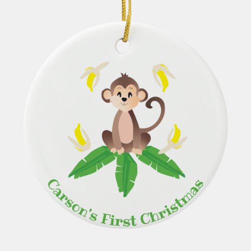 First Christmas Jungle Monkey Ceramic Ornament