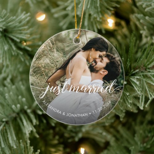 First Christmas Just Married Custom Photo Names Ceramic Ornament