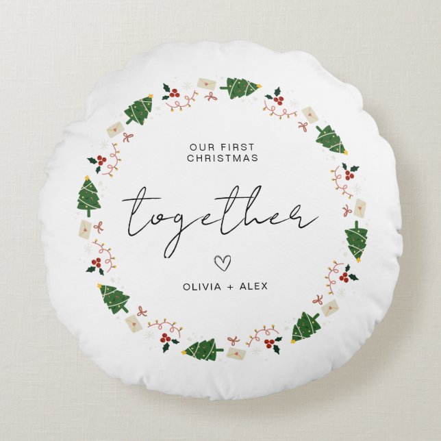 First Christmas keepsake Christmas Couple Gift Round Pillow (Front)