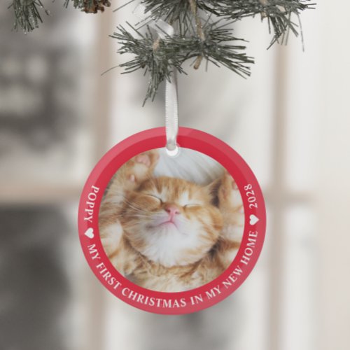 First Christmas Kitten Cat Photo Glass Ornament