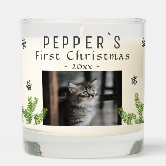 First Christmas Kitten Cat Pine Photo Keepsake Scented Candle (Front)