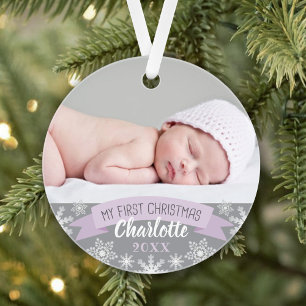 First Christmas Lavender Purple Baby Girl Photo Ornament