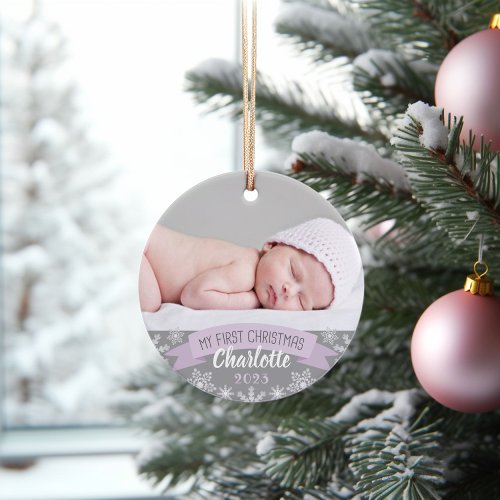 First Christmas Lavender Purple Baby Girl Photo Ornament