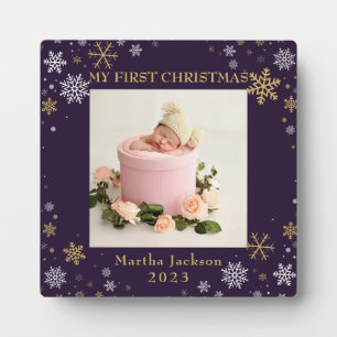 First Christmas Lavender Purple Baby Girl Photo Plaque