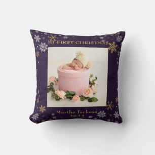First Christmas Lavender Purple Baby Girl Photo  Throw Pillow