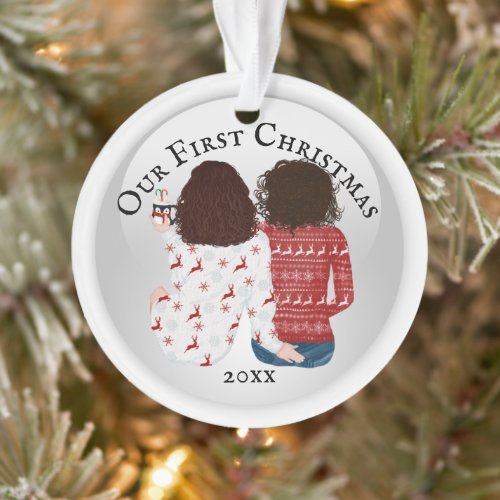 First Christmas lesbian brunette caucasian PHOTO Ornament