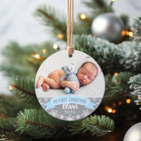 First Christmas Light Blue Baby Boy Photo