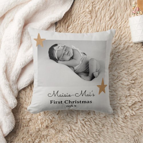 First Christmas Light Gray Baby Photo Throw Pillow