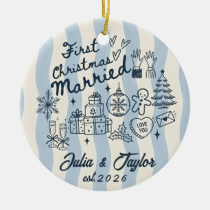 First Christmas Married 2026 Couple Names Ceramic Ornament