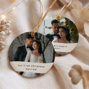 First Christmas Married 2 Photo Personalized Ceramic Ornament