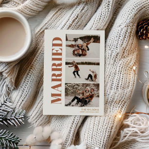 First Christmas Married 3 Photo Modern Holiday Card