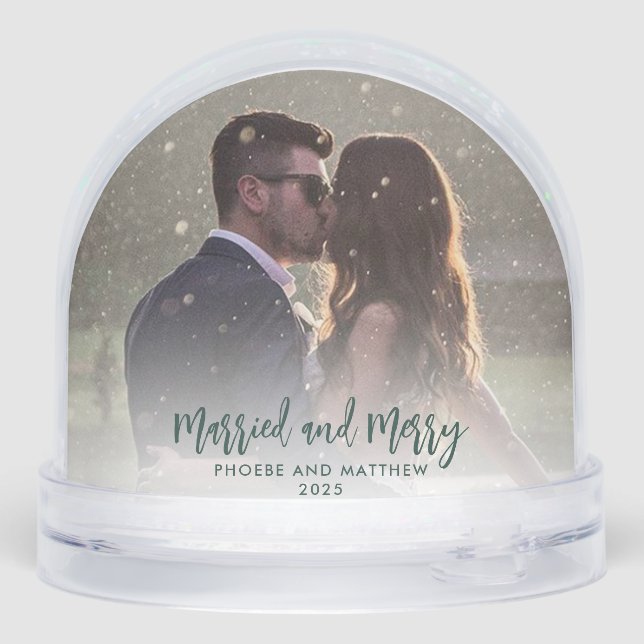 First Christmas Married and Merry Photos Custom Snow Globe (Back)