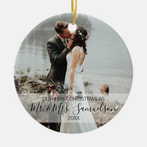 First Christmas Married as Mr  Mrs 2 x PHOTO Ceramic Ornament