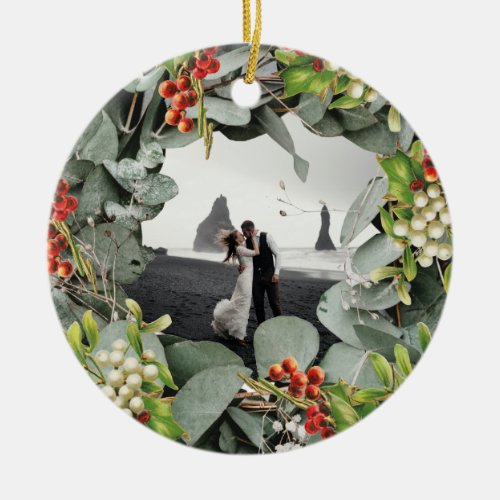 First Christmas Married as Mr  Mrs Photo Ceramic Ornament