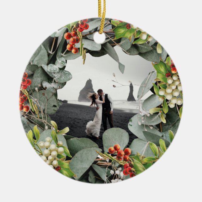 First Christmas Married as Mr. & Mrs. Photo Ceramic Ornament (Front)