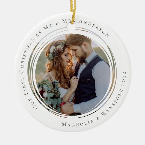 First Christmas Married as Mr  Mrs Photo Ceramic Ornament
