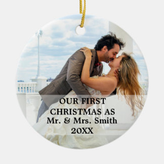 First Christmas Married as Mr. & Mrs. PHOTO Ceramic Ornament