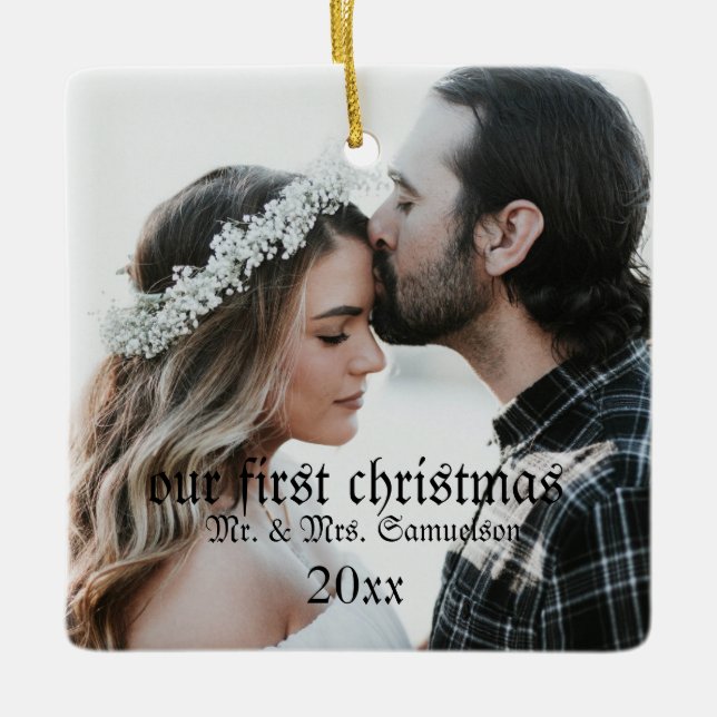 First Christmas Married as Mr. & Mrs. PHOTO Ceramic Ornament (Front)