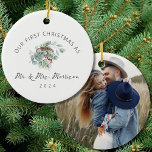 First Christmas Married as Mr. & Mrs. Photo Ceramic Ornament<br><div class="desc">Celebrate your first Christmas as newlyweds with this charming photo ceramic ornament, commemorating the special milestone. Personalize it with a favorite wedding or couple's photo, beautifully framed in a timeless "First Christmas Married as Mr. & Mrs." design. Crafted for durability, this keepsake ornament is perfect for the holiday season and...</div>