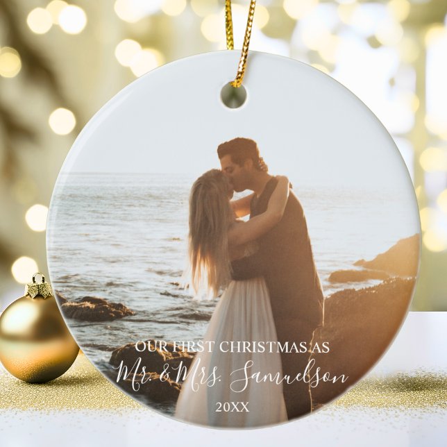 First Christmas Married as Mr. & Mrs. PHOTO Ceramic Ornament (First Christmas Married as Mr. & Mrs. PHOTO Ceramic Ornament)