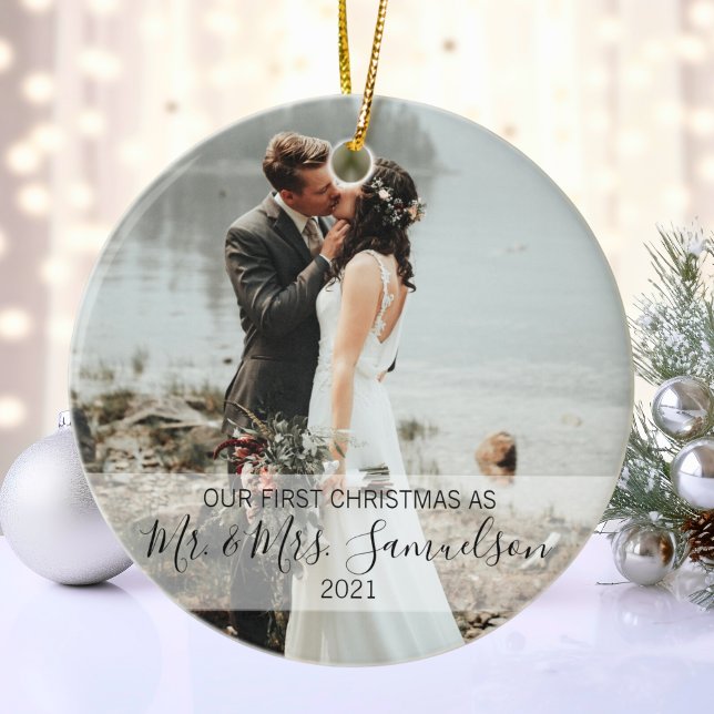 First Christmas Married as Mr. & Mrs. PHOTO Ceramic Ornament (First Christmas Married as Mr. & Mrs. PHOTO Ceramic Ornament)