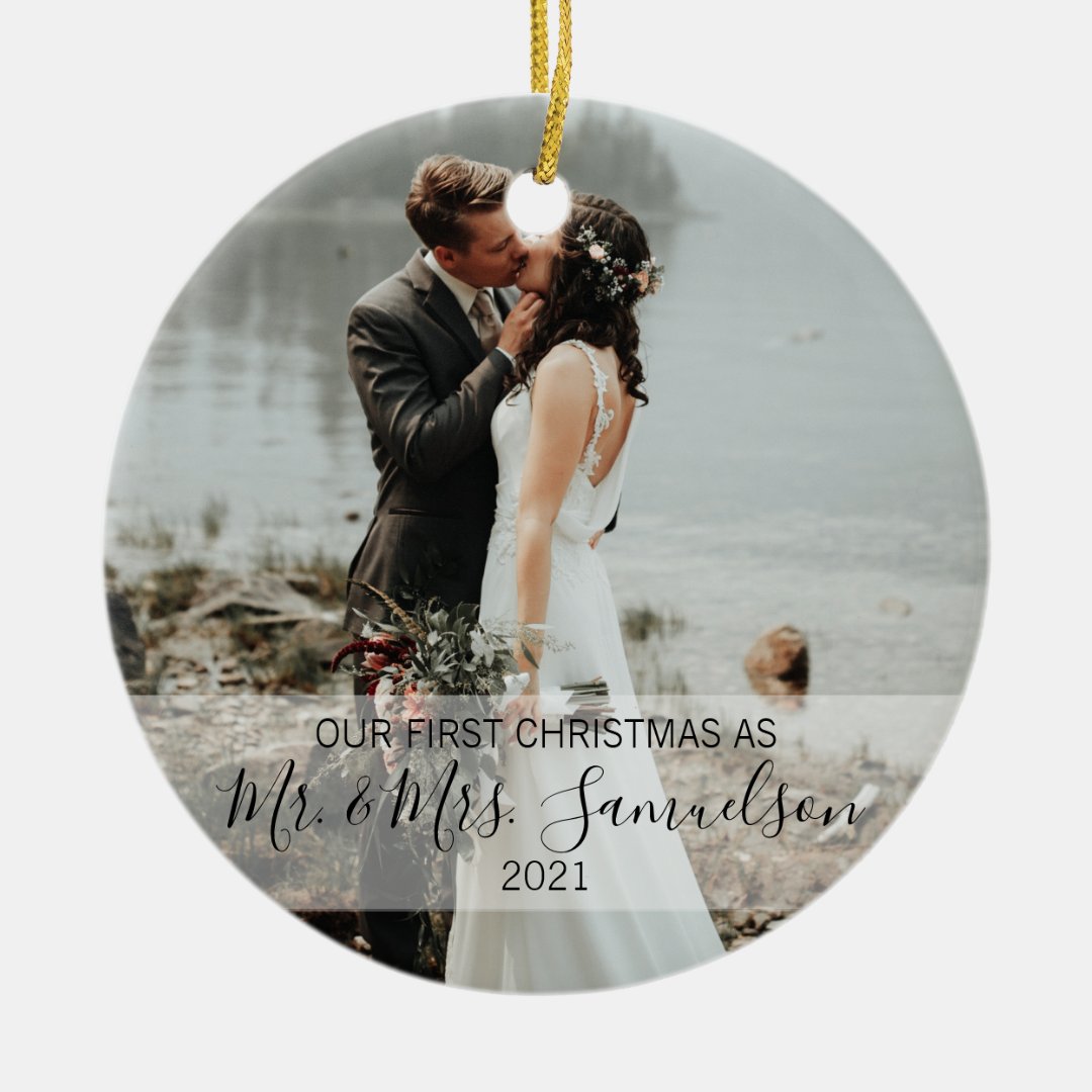 First Christmas Married as Mr. & Mrs. PHOTO Ceramic Ornament | Zazzle