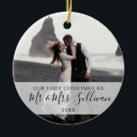 First Christmas Married as Mr. & Mrs. PHOTO Ceramic Ornament<br><div class="desc">Elegant Christmas holiday photo ornament for first married or engaged Mr. and Mrs Name. Personalize by adding your names. Makes a perfect keepsake gift for your partner,  husband,  wife,  boyfriend or girlfriend.</div>