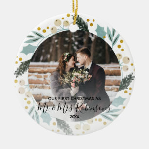First Christmas Married as Mr & Mrs Photo Modern Ceramic Ornament