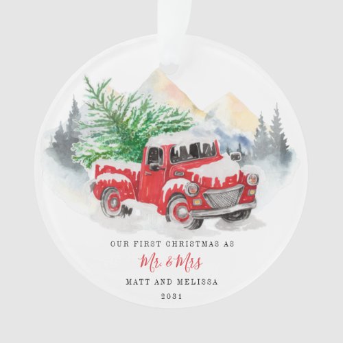 First Christmas Married as Mr  Mrs Red Truck Ornament