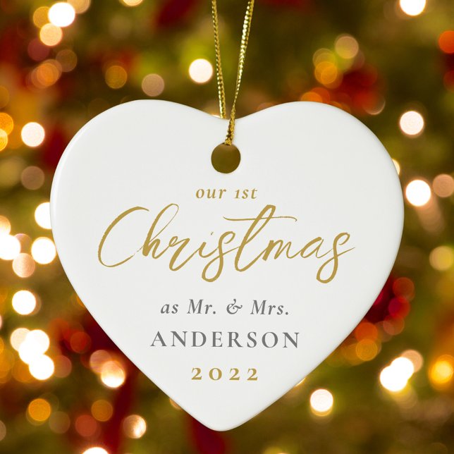 First Christmas Married as Mr. Mrs. Wedding Photo Ceramic Ornament (Creator Uploaded)