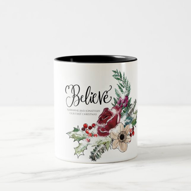 First Christmas Married Believe Personalized Two-Tone Coffee Mug (Center)