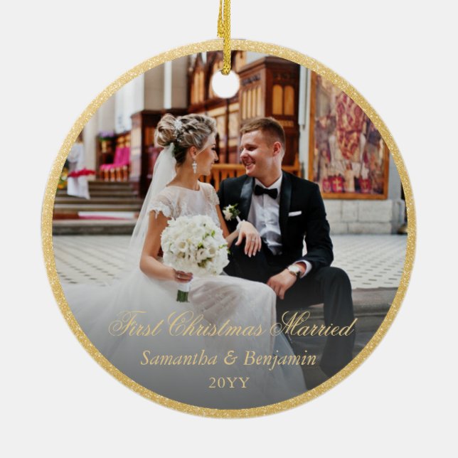 First Christmas Married Catholic Christmas Ceramic Ornament (Back)
