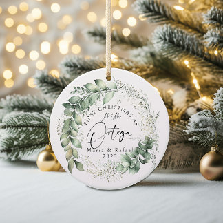 First Christmas Married Ceramic Ornament, Wreath Ornament