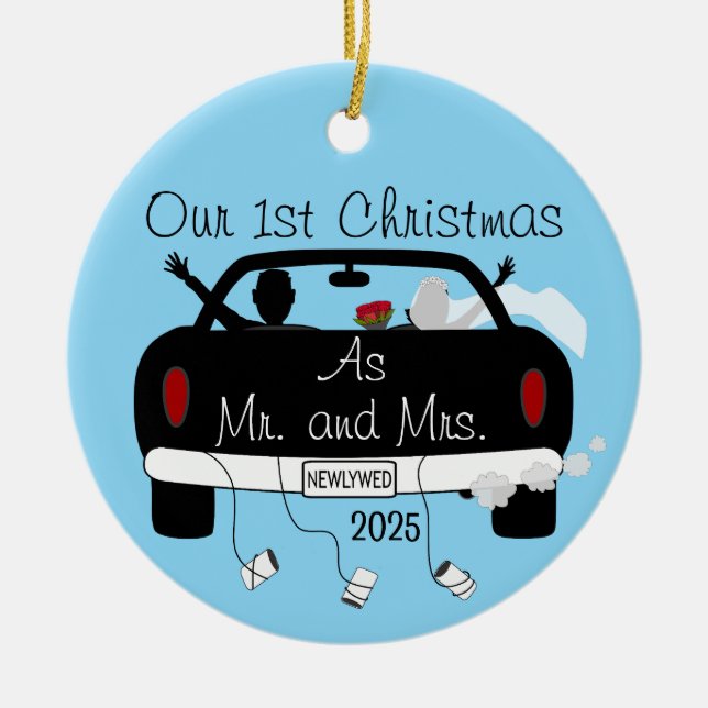 First Christmas Married Couple Ceramic Ornament (Front)