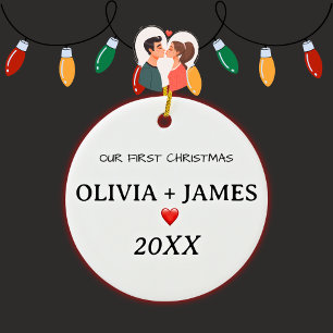 First Christmas Married Couple Names Ceramic Ornament