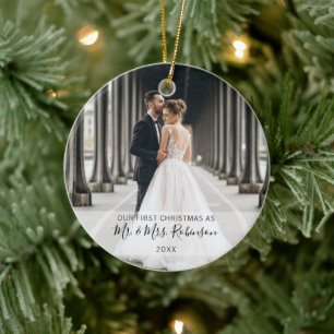 First Christmas Married Couple Photo Ceramic Ornament