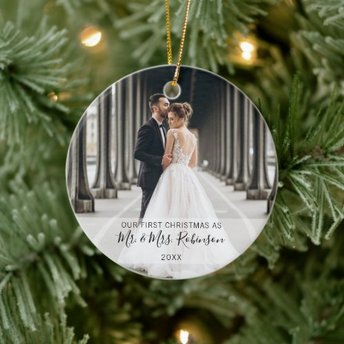 First Christmas Married Couple Photo Ceramic Ornament