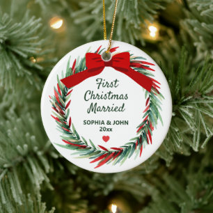First Christmas Married Couple Wedding Gift Ceramic Ornament