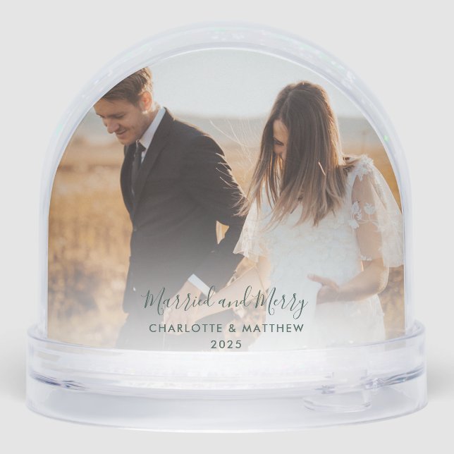 First Christmas Married Couple Wedding Photos Snow Globe (Back)