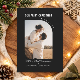 First Christmas Married Curved Photo  Holiday Card