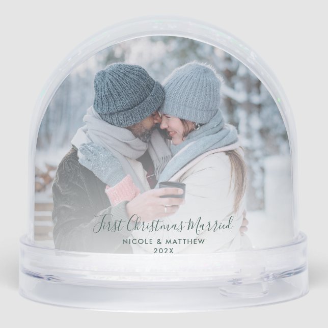 First Christmas Married Custom Photos Snow Globe (Back)