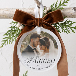 First Christmas Married Custom Wedding Two Photo Ornament