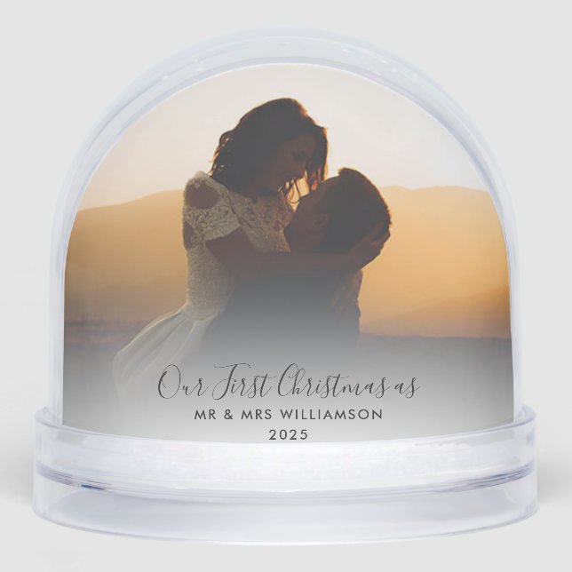 First Christmas Married Cute Couple Photos Custom Snow Globe (Front)