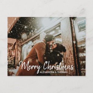 First Christmas Married Engaged White   PHOTO Holiday Postcard
