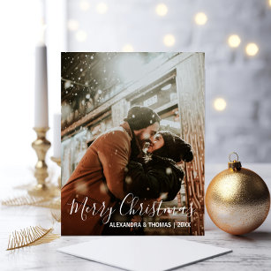 First Christmas Married Engaged White   PHOTO Holiday Postcard