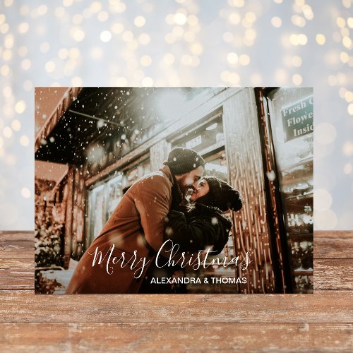 First Christmas Married Engaged White  PHOTO Holiday Postcard