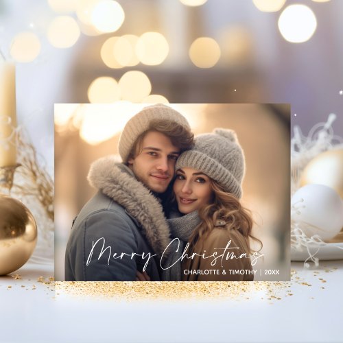 First Christmas Married Engaged White  PHOTO Holiday Postcard