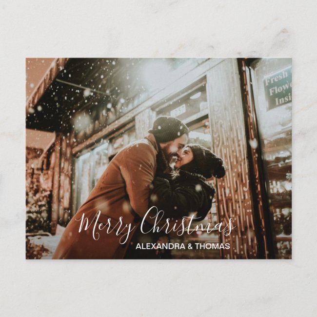 First Christmas Married Engaged White | PHOTO Holiday Postcard