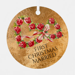 First Christmas Married Gold Personalized Vintage Metal Ornament