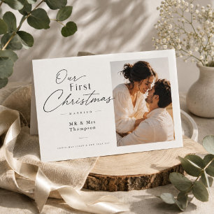First Christmas Married Horizontal Newlywed Photo  Holiday Card
